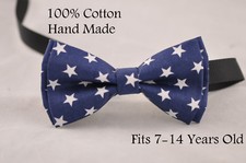 Boy Kids Teenage 100 Cotton Navy Blue White Stars Bow Tie Bowtie 7-14 Years Old