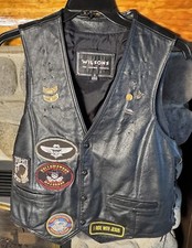Harley Owner Group Wilsons Leather Vest with Hog Pins Patches and Badges Size S