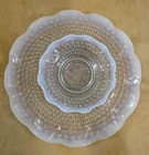 Fenton Clear White French Opalescent Hobnail Moonstone Ruffled 2 Piece Set
