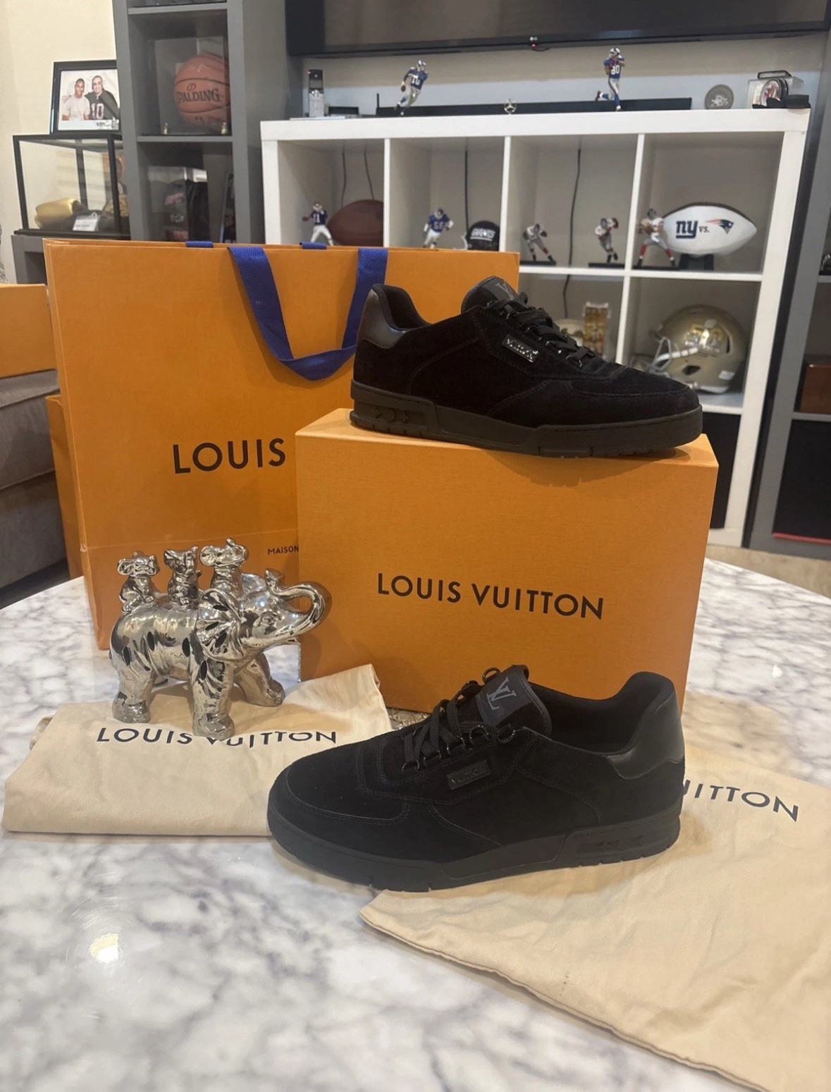 RARE GRAIL Exclusive Louis Vuitton Designer Black Suede LV Trainer Sneakers WB