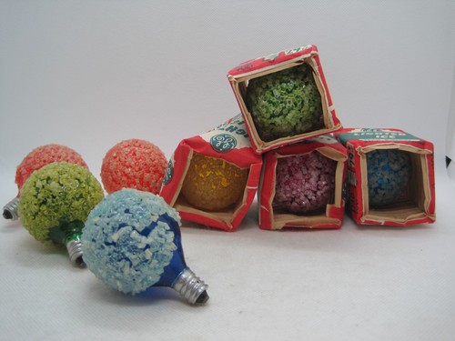 8 Vintage 50's, 60's GE ICE Christmas Light Bulbs SUGAR FROSTED Snowballs