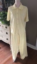VTG 1970 s Henson Kickernick Yellow Pajama Set Top Pants Women s Size Medium