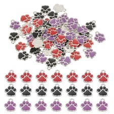 60Pcs 15 x 12 mm Alloy Enamel Dog Paw Print Charms, Black/Silver and 2 Colors