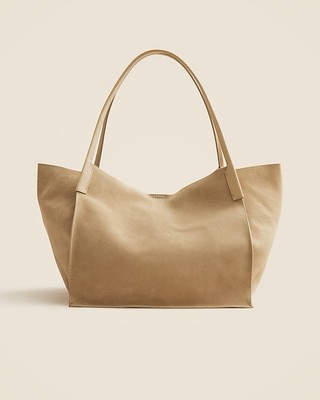 J.Crew Unstructured Large Berkeley Luxe Tote Carryall Bag in Light Khaki Suede
