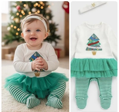 Baby Mädchen Weihnachten Strampler Outfit Mothercare Stirnband Tutu festlich 3 teiliges Set