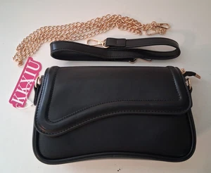 KKXIU Sac de corps croisé Femmes Petit noir Faux en cuir chaîne en or Couverture de flasque