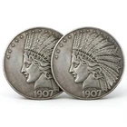 2PCS 1907 Antique Liberty Indian Head $10 Dollar Coin, Uncirculated Morgan Silve