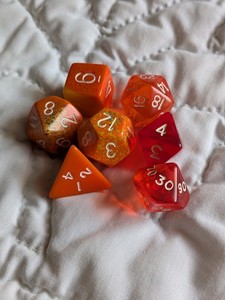 7 Dice Set Poly RPG DnD Dungeons Dragons AD&D Pathfinder Mixed Orange Colors GUC