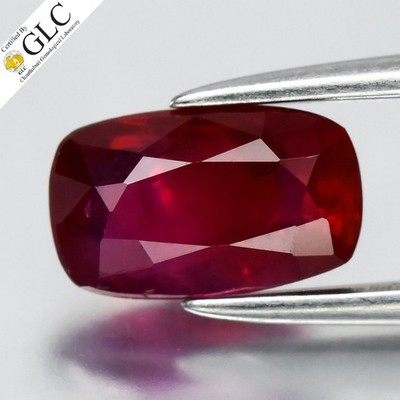   GLC CERTIFIED 1.03ct Cushion Natural Purplish Red Ruby - Unheated, Gemstone