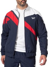 Men s Large Reebok Woven Track Zip Jacket 3RSMJ1664 Vector Navy Blue Red White