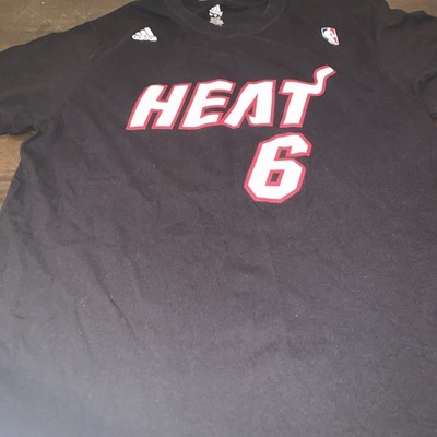 Miami Heat Shirt Mens XL Black NBA Basketball LeBron James 6 Adidas Cotton Tee