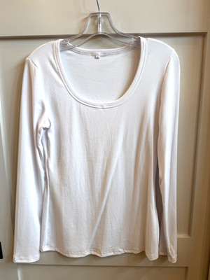 Roselux Women's White Long Sleeve Scoop Neck Ribbed Knit Fitted T-Shirt Size XL