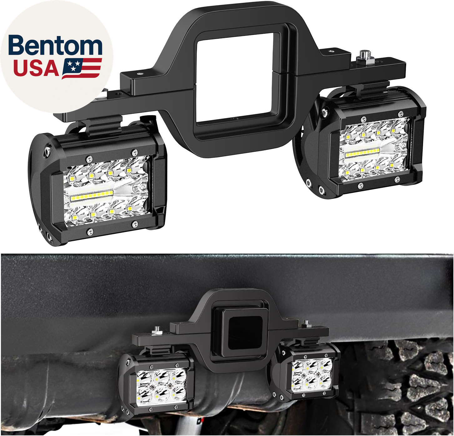 2 Pcs 4 Inch 60W Led Pods with 2 Inch Tow Hitch Mounting Brackets Backup Reverse