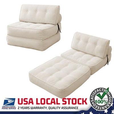 Corduroy Folding Sofa Bed, Convertible Sleeper Chair Bed Couches w/ Dual-Pillow
