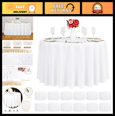 12 Pack 120'' Round White Tablecloths - Waterproof, Stain Resistant, Washable Cov