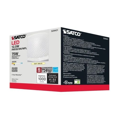 SATCO S29421 - 12.5 Watt PAR30SN LED Bulbs - 3000K - 60 deg. Beam Angle (6 Pack) - Picture 5 of 9