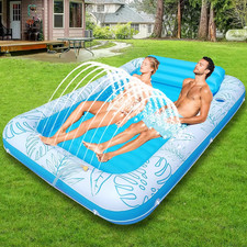 85" x 57" Extra Large Inflatable Tanning Pool Float Lounger with Sprinkler  Cup