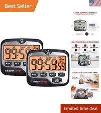 Portable Countdown Timers with Large LCD for Cooking & Kids' Activities - 2 Pack