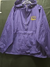 NWT Champion 2XL Men's LSU Tigers 1/2 Zip Hooded Windbreaker w/ Front Pocket