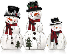 3 Pcs Snowman Christmas Decoration Rustic Wooden Indoor Decor