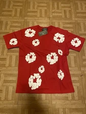 Denim Tears Men's Short Sleeve Shirt Red and White, Size Medium