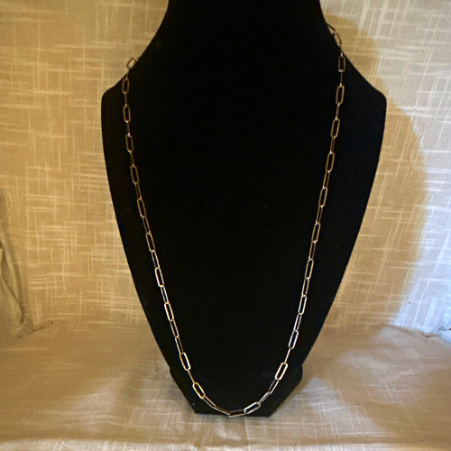 Large 22” . 925 Silver Paperclip Link Chain Necklace. 