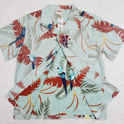 NWT BareFoot In Paradise Hawaiian Shirt Mens M Blue Bird Parrot Reverse Print