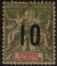 ✔️ FRANCE COLONIES ST.PIERRE MIQUELON 1912 - 10/1F -  SC. 120 YV.104 MH