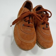 Vintage 70s Kids Suede Leather Boho Oxfords Rust Brown Made in USA 11.5 513-83-4