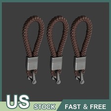 3pcs Braided Leather Car Keychains Men Womens Brown Horseshoe D Ring Key Holders
