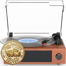 Wockoder Vintage Record Player Built-In Stereo Speakers Turntable Vinyls