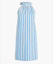 J. Crew Blue White Striped Tie-Neck Cotton Mini Shift Dress Coastal Sz 12