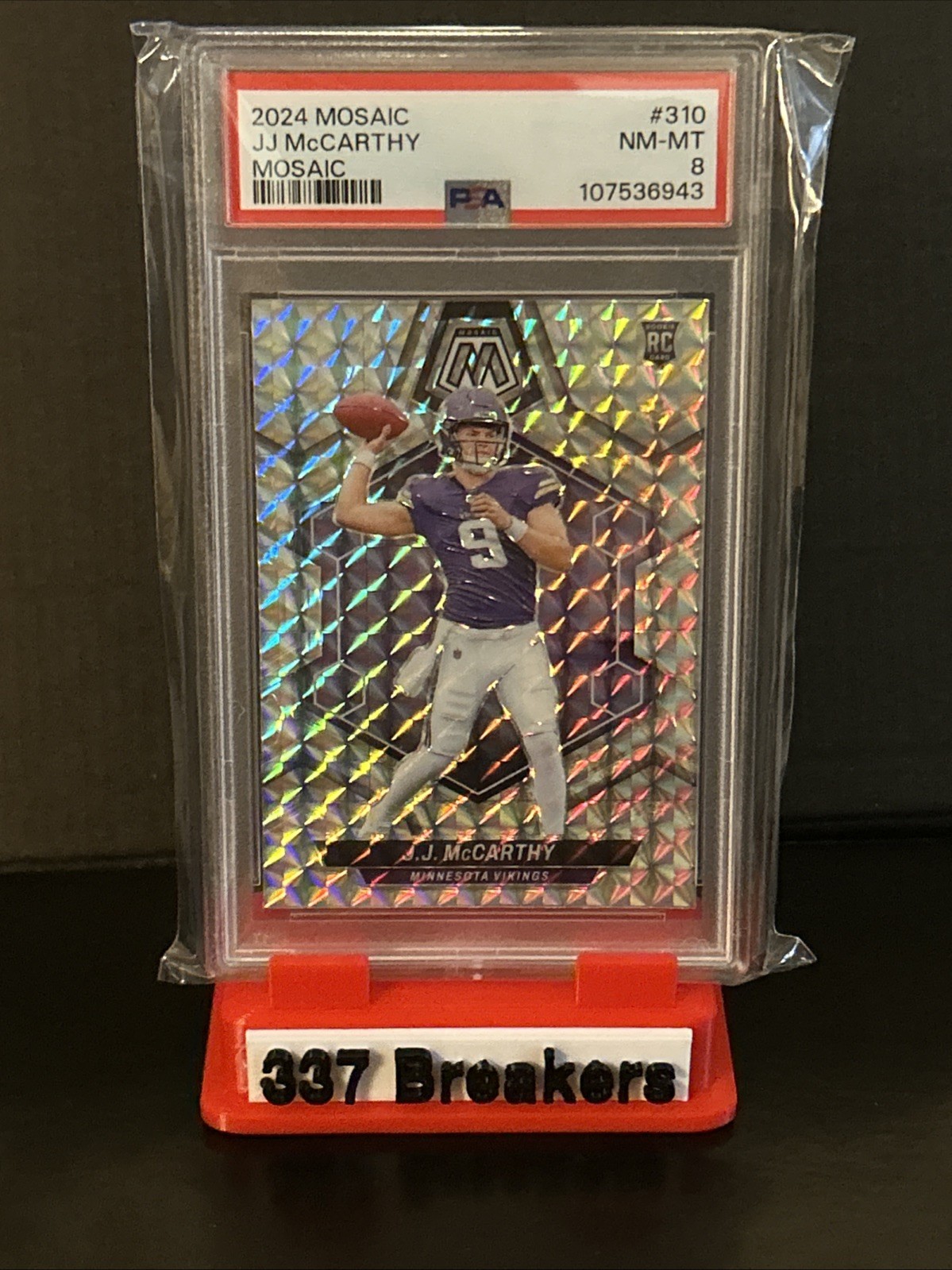 2024 Panini Mosaic J.J. McCarthy RC Mosaic Prizm Rookie #310 Vikings PSA 8