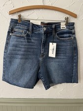 JUDY BLUE Shorts Womens Large High Waisted Cutoffs Stretch Denim Mid Wash NEW