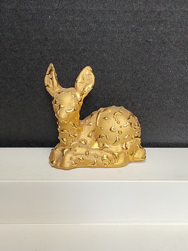 VINTAGE MCM Weeping Gold Deer Laying Down Figure Art Deco 3" Tall Nature *Read*