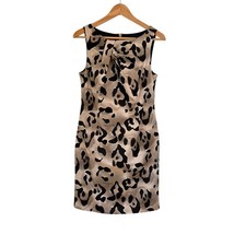 Ann Taylor Leopard Print Sheath Dress Sz 8 PETITE Drape Pleat Neckline 