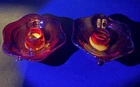 Vintage Fenton Glass Ruby Red Amberina Footed Lotus Candle Holders Set Of 2 Glow