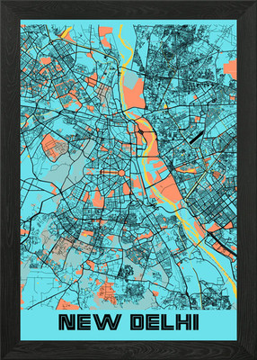Neu Delhi Gloria Stadtplan gerahmtes Wandbild Poster Leinwanddruck Bild