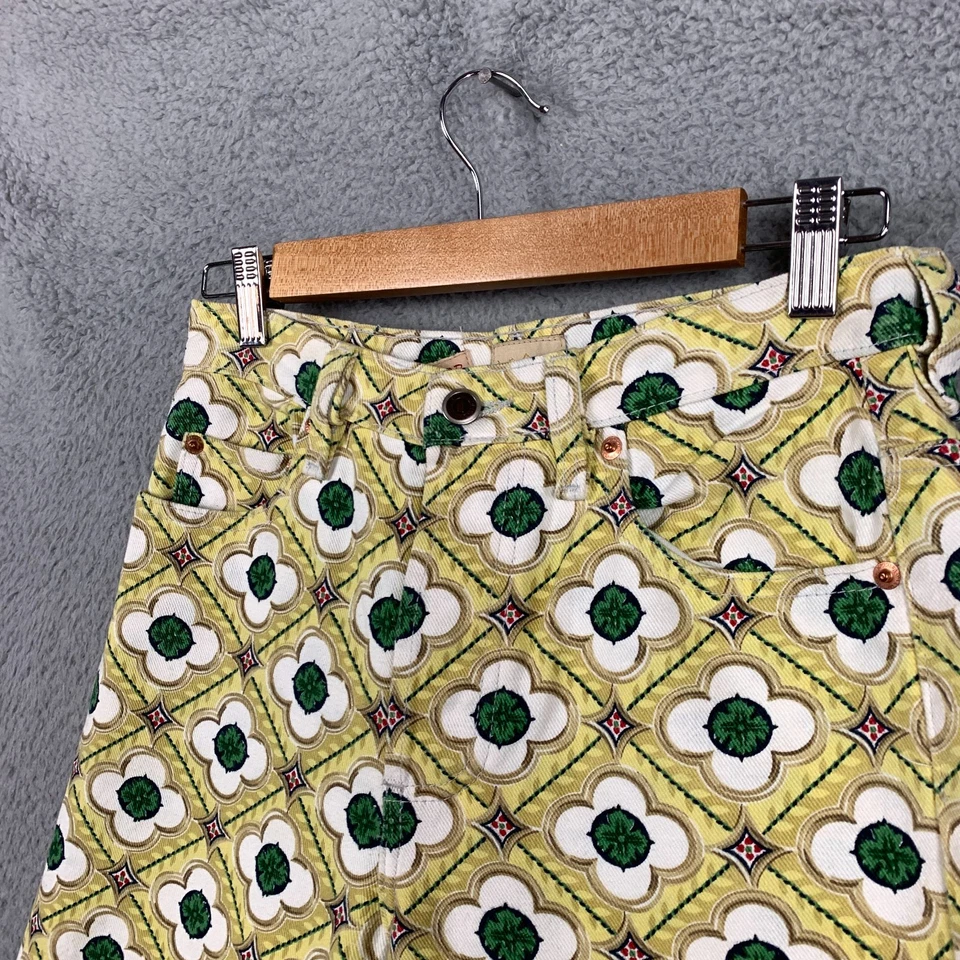 Pantalones de mezclilla para mujer Todd Oldham talla 6 amarillos estampados rectos años 90 Y2k de colección Foto 2 de 4