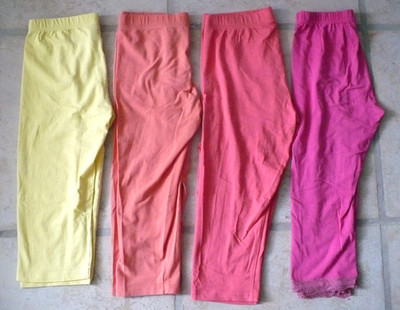 4x Mädchen Legging, kurze Leggings, Gummizug, gelb orange rot pink, Größe 152
