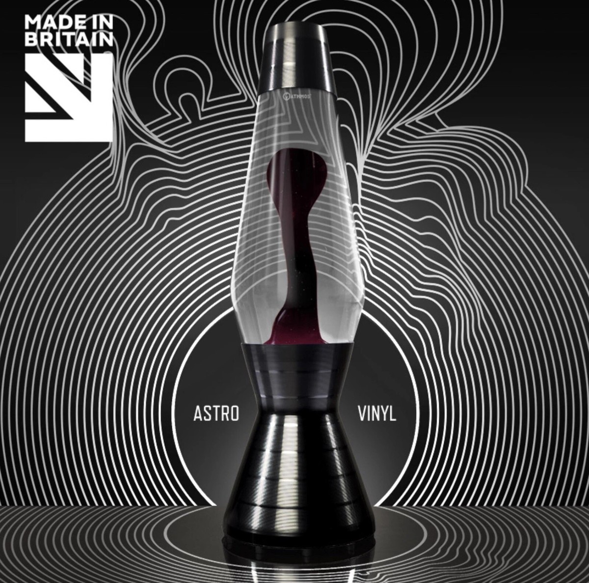 Mathmos Astro BLACK VINYL Classic Lava Lamp With PLUM/BLK Wax In