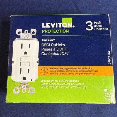 Leviton ~ GFNT1-3W Duplex Outlet 15A -125V GFC White ~ 3 Pack