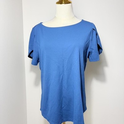 Ann Taylor Factory Blue Rayon T-Shirt with Cut-Out Sleeves, New with Tags
