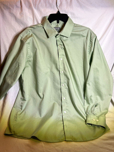 Kenneth Cole Reaction Men’s Green Cotton Striped Dress Shirt XL 32-33