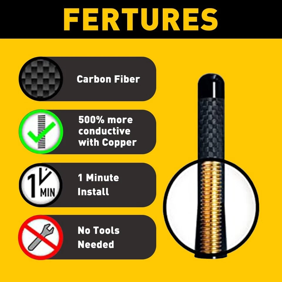 Antena de radio corta AM/FM SUV de fibra de carbono de 3" tornillo rechoncho aluminio Foto 4 de 4