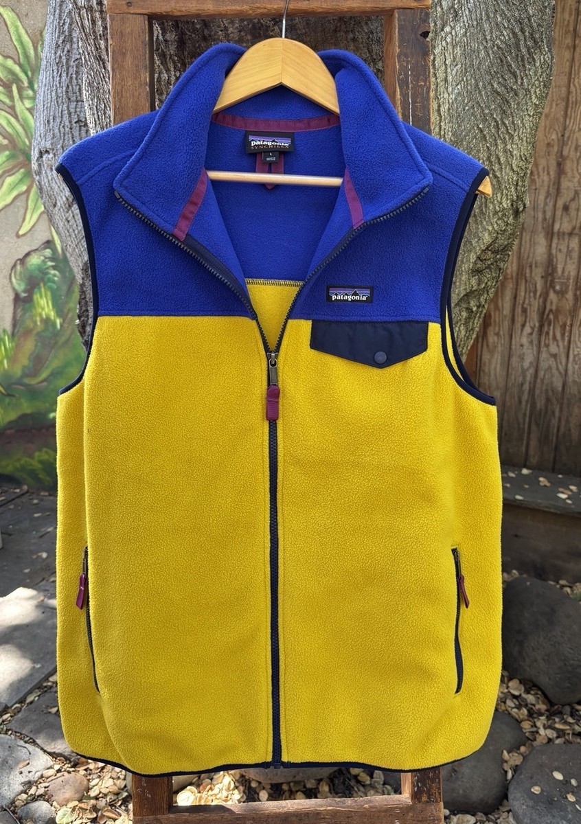 Patagonia Synchilla Yellow Blue Fleece Sz L Vest Sleeveless Jacket H14