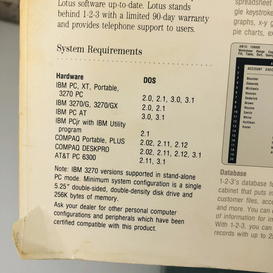 Lotus 1986 1-2-3 versión 2,01 3,5" disco software IBM 821412 hoja de cálculo siempre Foto 3 de 4