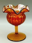 Vintage Fenton Carnival Glass 5" Amber Small Rib Compote w/Ruffled Edge