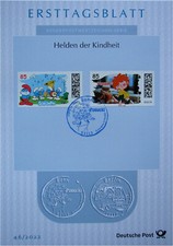 Die Schl&uuml;mpfe + Pumuckl Ersttagsblatt Nr. 46-2022 Kult Helden d. Kindheit - RAR