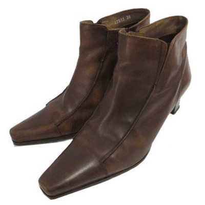 Ferrira Boots Short Square Toe Side Zipper Gore Italian Leather 